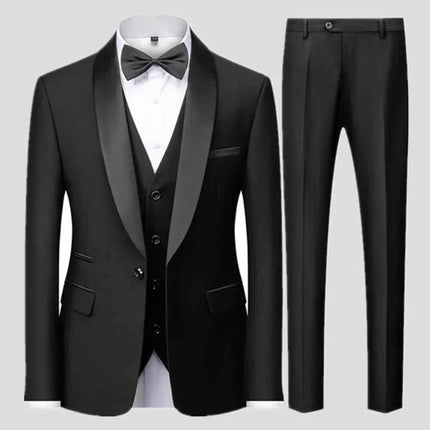 Abito Uomo 3 Pezzi Nero Slim Fit - Giacca, Pantalone e Gilet Cerimonia