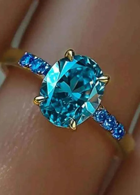 Anello di Lusso Huitan per Donna, Versatile Accessorio Dorato per Feste, Stile Semplice con Incastonatura di Zirconi Blu Brillanti, Gioiello Elegante per Matrimoni