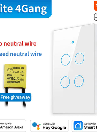 TNCE Tuya US Switch wifi zigbee, 1/2/3/4 gang, pulsante a parete con controllo della luce LED senza neutro/filo, voce intelligente con Alexa Google Home