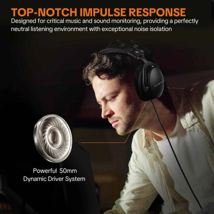 TALOMEN W550X Corded Studio Headphones Stereo Professional DJ Headphones Over-Ear Monitor Headphones with Detachable Cable Gift