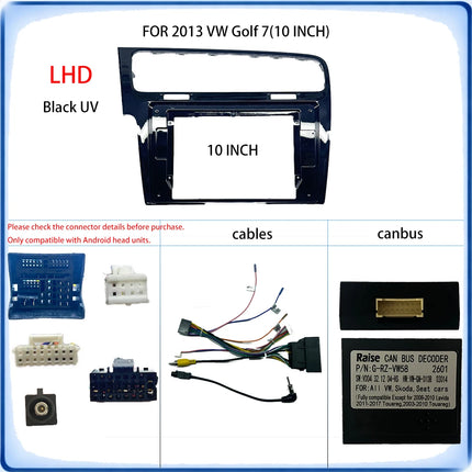 Cornice per autoradio per VW Golf 7 MK7 2013, pannello stereo da 10 pollici, cablaggio e decoder Canbus