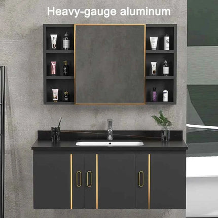 Bathroom Vanity Cabinet Set with Integrated Ceramic Sink Drain Accessories Wall Mounted Aluminum Storage Cabinet Mirror Combo