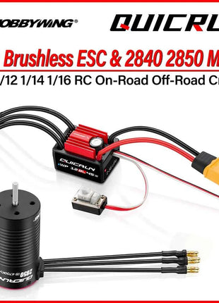 HOBBYWING Brushless Sensorless Combo QUICRUN 2840 2850 Motor 12BL45 G2 45A ESC  Shaft WaterProof For 1/12 1/14 1/16 RC Cars
