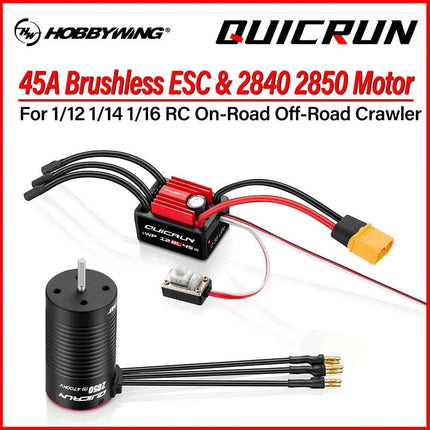 HOBBYWING Brushless Sensorless Combo QUICRUN 2840 2850 Motor 12BL45 G2 45A ESC  Shaft WaterProof For 1/12 1/14 1/16 RC Cars