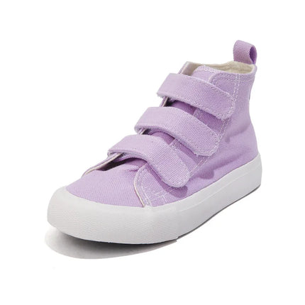 Autunno bambini scarpe di tela alte ragazzi Triple ganci Design Sneakers ragazze colore caramella scarpe Casual scarpe da scuola per bambini