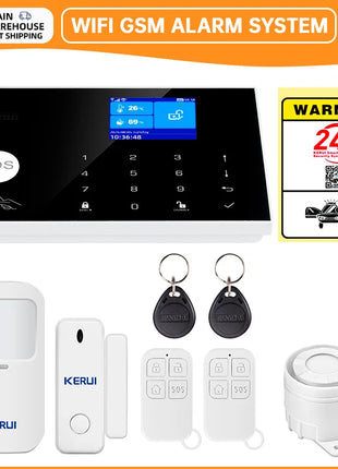 Sistema di Allarme KERUI WIFI GSM con Supporto per 3 Zone Cablate, Allarme Domestico Antifurto Compatibile con Tuya Smart, Sensore PIR 433MHz per Protezione di Sicurezza