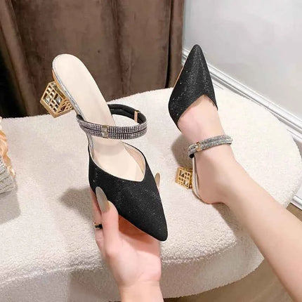 Nuovo stile punta a punta radice quadrata decorazione con strass scarpe da donna sexy ed eleganti pantofole casual e comode