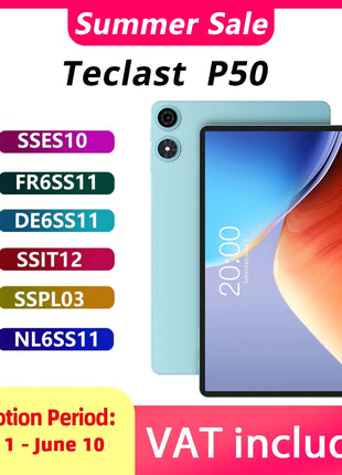 Tablet Teclast P50 11 pollici Android 16 Max 12GB (4GB+8GB Espandibili) RAM 128GB ROM Processore Octa-Core T7250 WiFi Dual Band/BT5.0