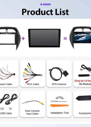 Podofo 6+128G Wireless CarPlay Android Auto Radio for Toyota RAV4 2003-2005(LHD) Car Multimedia Player GPS WIFI 2 Din Autoradio