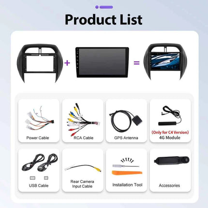Podofo 6+128G Wireless CarPlay Android Auto Radio for Toyota RAV4 2003-2005(LHD) Car Multimedia Player GPS WIFI 2 Din Autoradio