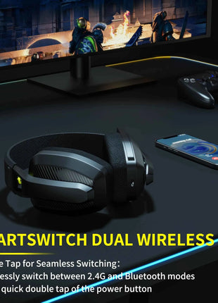 BINNUNE BW06 2.4GHz Wireless Gaming Headset with Mic for PS5 PS4 PC Mac Playstation Bluetooth Gaming headphone with Microphone