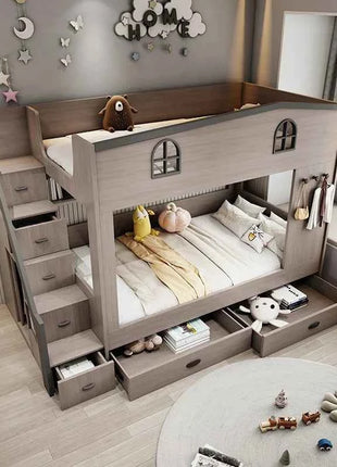 Bunk bed kids with Drawer storage loft double bed Climbing stairs full frames Queen Wooden literas de 2 camas bedroom furniture