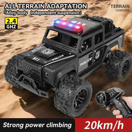 1:16 High Speed Off-Road Alloy RC Cars Police Truck Jeep with Music Sound and LED Lights 2.4G Remote Control Cars Outdoor Toy