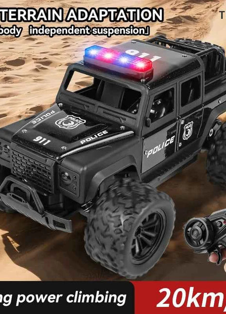 1:16 High Speed Off-Road Alloy RC Cars Police Truck Jeep with Music Sound and LED Lights 2.4G Remote Control Cars Outdoor Toy