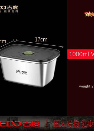 LFGB Certification 304 Stainless Steel Kitchen Food Preservation Box Air Out Slight Vaccum Crisper Well Sealed Seafood Container