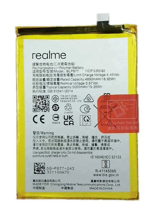 New Original Battery BLP877 For OPPO Realme 8i RMX3151 V20 V30 C35 RMX3511 C30 C31 C33 5000mAh Mobile Phone Bateria Battery