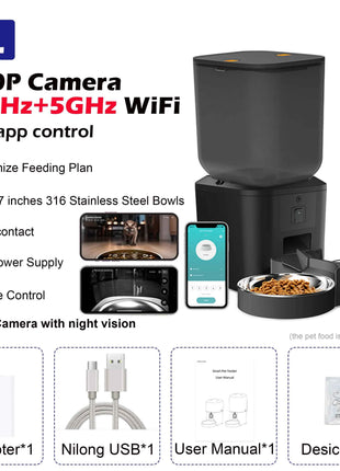 8L Automatic Cat Feeder With 1080p Camera Video 5G WiFi Cat Food Dispenser Pet Smart Voice Recorder Tuya APP Pet Auto Feeder