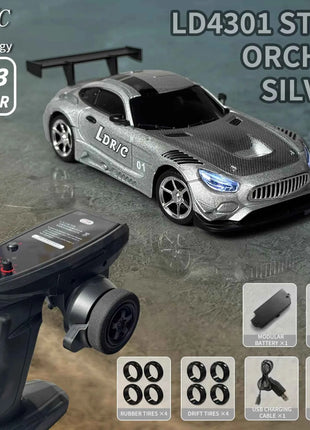 Professional 1:43 RC Drift Car with ESP Gyroscope Full Proportional Control 4WD Metal Body 2 Sets Tires for Realistic Drifting