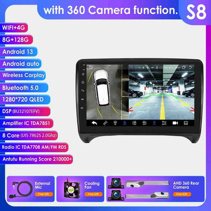 9" Hizpo 2Din Android Auto Car Radio for Audi TT MK2 8J 2006 - 2014 Snapdragon 6115 GPS Navigation SWC DSP 4G BT CarPlay 360°CAM