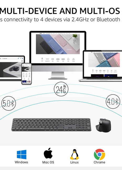 Rapoo 9560M Wireless Keyboard and Mouse Combo E9550L USB-C Rechargeable 110-Key Ultra-Thin Keyboard and MT760SE Wireless Mouse