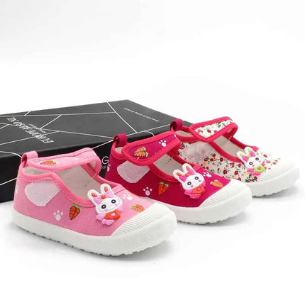 Scarpe da ginnastica in tela per bambine 2026, scarpe sportive morbide, sneakers da corsa per bambini con stampa di conigli e carote a cartone animato