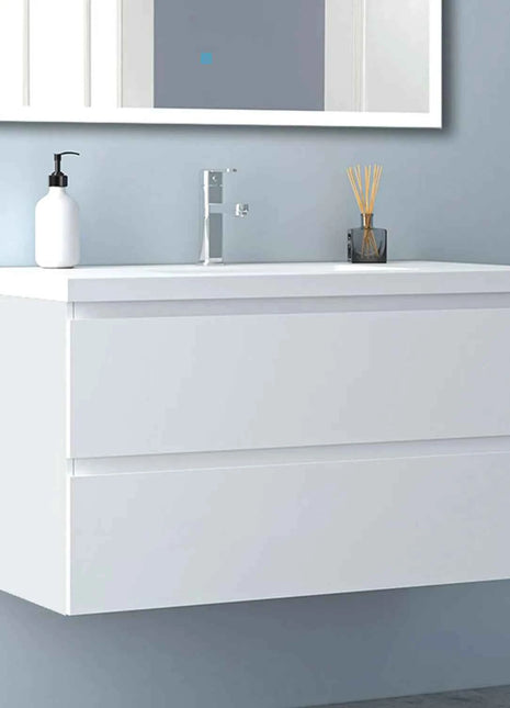 Hanging Bathroom Cabinet With Wash Basin, Width 99x44.5x52 cm, With 2 Drawers, Modern Style Bathroom Cabinet With Cushioned Closure Function, Matte White.
