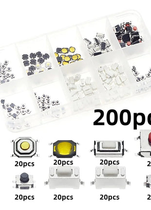 100/200/250 Pcs 10 Types Miniature Momentary Tactile Push Button Switch Trigger Combined Kit Suitable for Car Remote Key with Pl