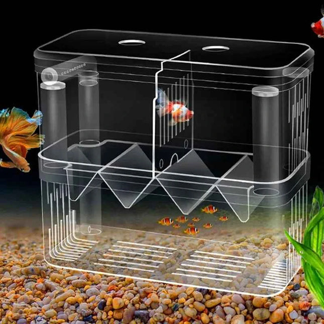 Acrylic 3 Sizes Double-Deck Clear Fish Breeding Isolation Box Hatchery Divider for Shrimp Clownfish Aggressive Fish Injured
