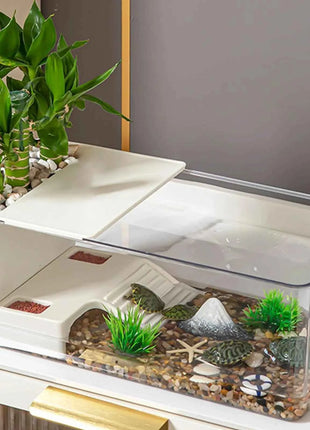 Turtle Tank Turtle Cage Clear Area Habitat with Basking Stage for Crayfish Crabs Gecko Amphibians Fishes Small Pets Enclosure