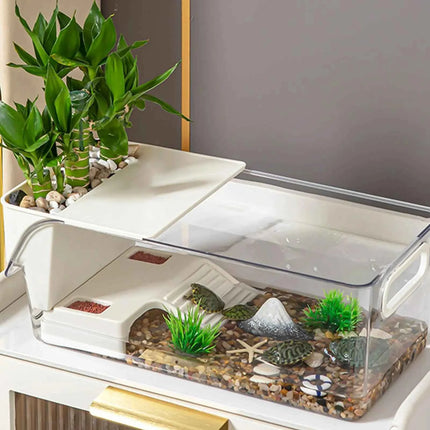 Turtle Tank Turtle Cage Clear Area Habitat with Basking Stage for Crayfish Crabs Gecko Amphibians Fishes Small Pets Enclosure