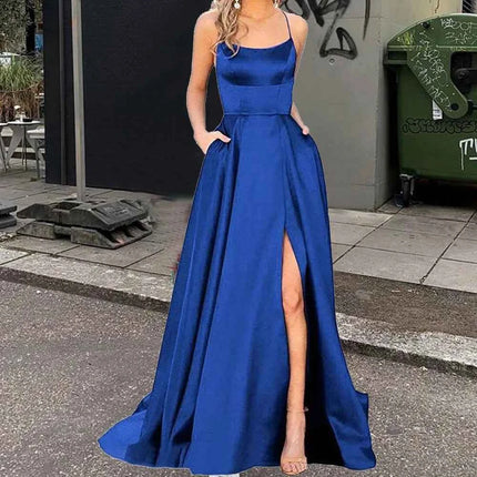Nuovo per le donne Abito elegante Moda estiva Festa notturna Formale Abito da sera lungo con spalline Abiti da sposa eleganti