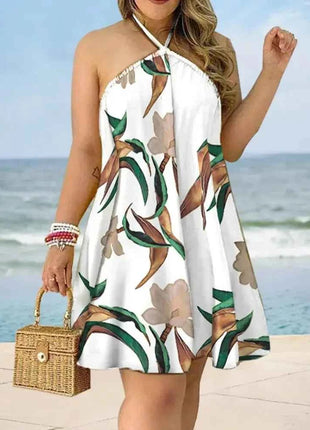 Abito con scollo all'americana con stampa floreale Abito halter senza schienale Boho per abbigliamento da donna primavera estate
