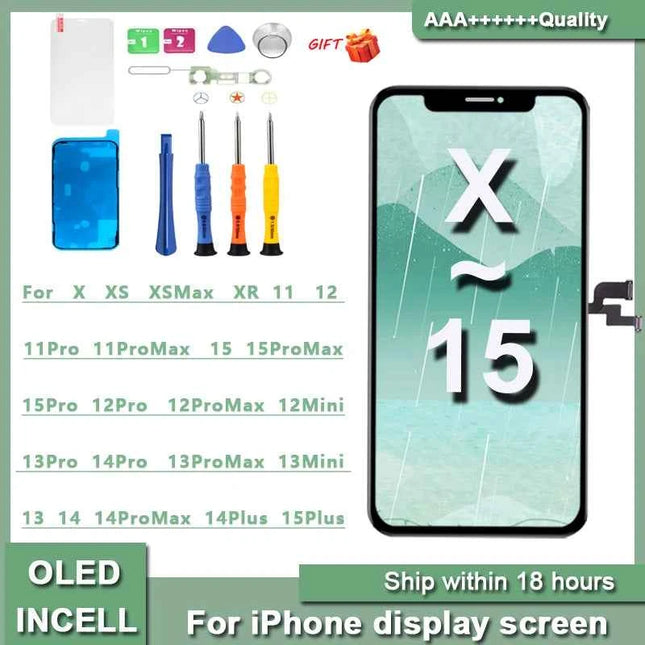 AAA NEW OLED For iPhone X XR XS Max LCD Incell For iPhone 11 12 13 Pro Max 13 Mini 14 Plus 15  Display Screen Digitizer Assembly
