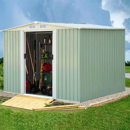 GOFLAME Casetta da Giardino Metallo 205x257x175 cm - Tetto a Capanna e Doppia Porta Scorrevole