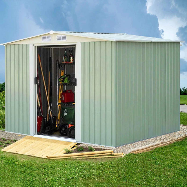 GOFLAME Casetta da Giardino Metallo 205x257x175 cm - Tetto a Capanna e Doppia Porta Scorrevole