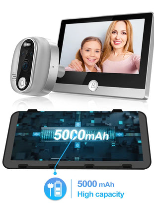 Videocitofono WiFi 3MP 5GHz 2.4GHz con Telecamera Spioncino 1080P Tuya Smart Life, Rilevamento Movimento PIR, Batteria 5000mAh e Visione Notturna IR