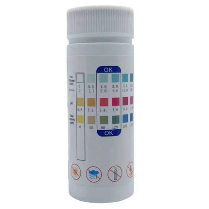 Strisce Reattive per Test Cloro e pH per Piscine, Acquari e Vasche dei Pesci, Tester per Acqua, Cloro Residuo, Valore pH, Alcalinità, Durezza