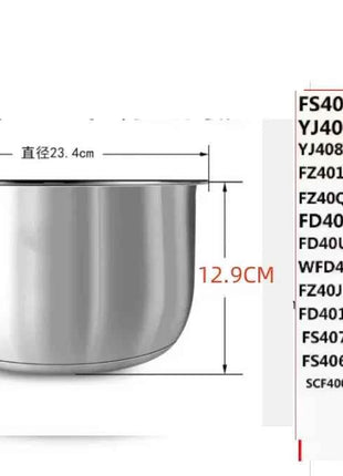 Pentola Interna Midea in Acciaio Inox 304 - 3L 4L 5L per Rice Cooker FS3010/70