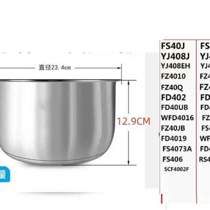 Pentola Interna Midea in Acciaio Inox 304 - 3L 4L 5L per Rice Cooker FS3010/70