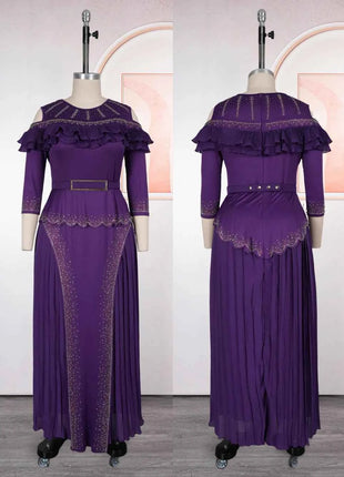 Abito da Cerimonia per Matrimoni e Feste, Lussuoso Vestito Lungo Plissettato con Volant per Donne Africane, Stile Dubai Ankara Dashiki, Abbigliamento Turco per Occasioni Formali