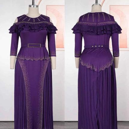 Abito da Cerimonia per Matrimoni e Feste, Lussuoso Vestito Lungo Plissettato con Volant per Donne Africane, Stile Dubai Ankara Dashiki, Abbigliamento Turco per Occasioni Formali