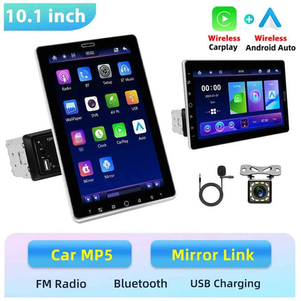 Podofo 1Din  10.1''  Car Radio Carplay Android Auto Mirror Link GPS Navi Universal Multimedia Player with BT FM radio TF USB EQ