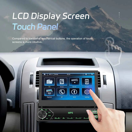 Hikity Multimedia Player Mirror Link 7'' HD Manual Retractable Touchscreen Universal MP5 Car Player BT FM TF Colorful Backlight