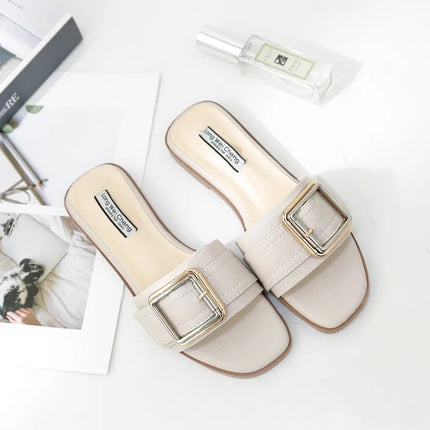 Pantofole piatte da donna estate in pelle punta quadrata donna appartamenti infradito Designer signore diapositive sandali scarpe da donna sandali di lusso