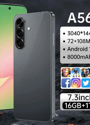 W&O A56 4GMobile phone 8000mAh 26MP Camera Cellphone  Smartphone Global Version Android 14 Dual SIM 7.3 Inch HD+ 16GB+1TB