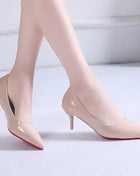 White Nude Pointed Toe Patent Leather High Heels Sexy Red Sole Party Prom Girl Pumps Minimalist Shallow Mouth Work Single Shoes