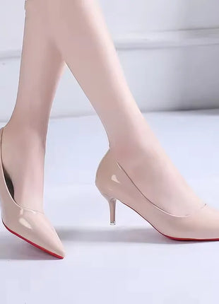 White Nude Pointed Toe Patent Leather High Heels Sexy Red Sole Party Prom Girl Pumps Minimalist Shallow Mouth Work Single Shoes