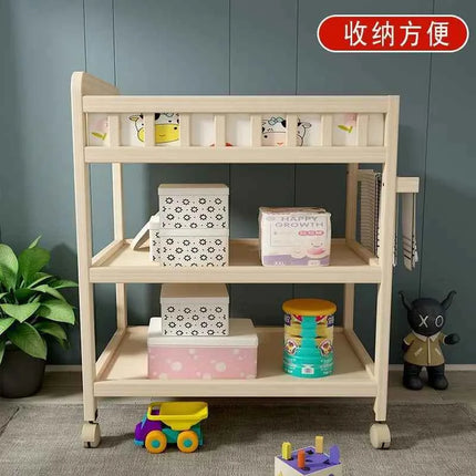 Baby Solid Wood Diaper Changing Table Multi-functional Bathing Massage Touching and Nursing Table for Newborns Movable