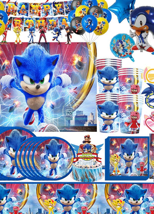 Nuovo Set Decorazioni per Festa di Compleanno a Tema Riccio Blu: Palloncini, Piatti, Bicchieri, Decorazione per Torta per Baby Shower e Regali per Bambini