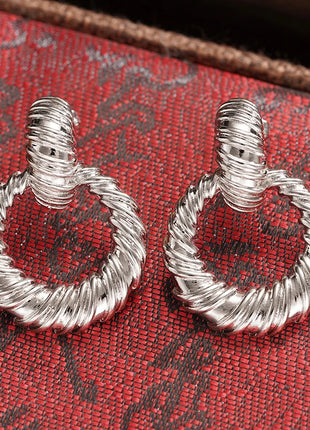 Huitan Hoop Earrings for Women, Circular Braided Design, Fashion Luxury Party Accessories, Delicate Metal Jewelry for Weddings